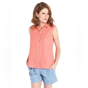 Tommy Bahama Linen Sea Glass Sleeveless Button Front Shirt L Coral Preppy Resort